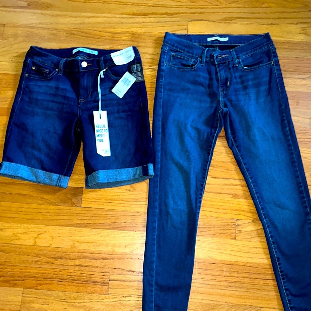 Levi super skinny Jean and Celebrity Pink shorts
